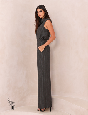 Conjunto Blusa e Calça Risca de Giz Xuan Preto