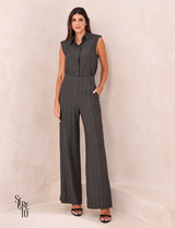 Conjunto Blusa e Calça Risca de Giz Xuan Preto