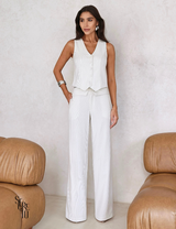 Conjunto Colete e Calça Risca de Giz Clau Off white
