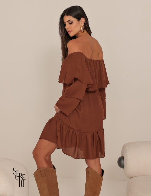 Vestido Curto Ombro a Ombro Livia Verde Marrom