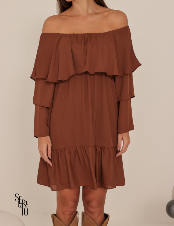 Vestido Curto Ombro a Ombro Livia Verde Marrom