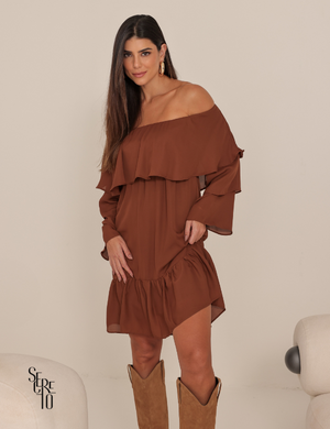 Vestido Curto Ombro a Ombro Livia Verde Marrom