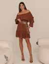 Vestido Curto Ombro a Ombro Livia Verde Marrom