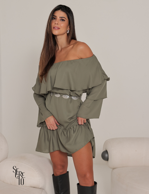 Vestido Curto Ombro a Ombro Livia Verde Musgo