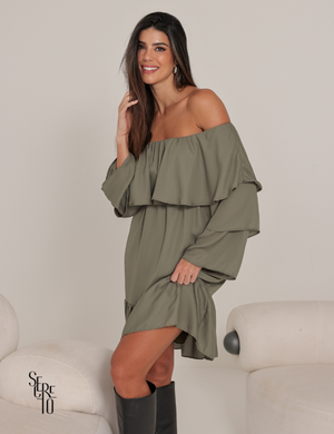 Vestido Curto Ombro a Ombro Livia Verde Musgo