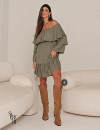 Vestido Curto Ombro a Ombro Livia Verde Musgo