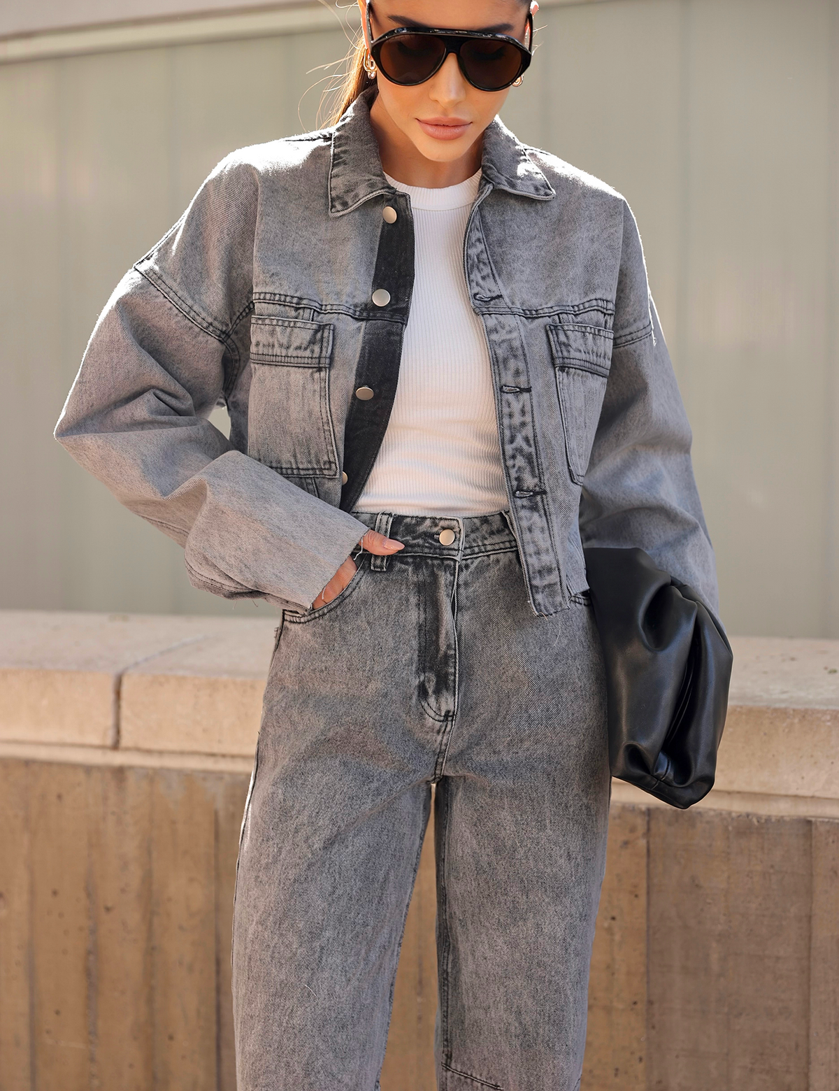 Casaco Jeans Estonado Mia Cinza