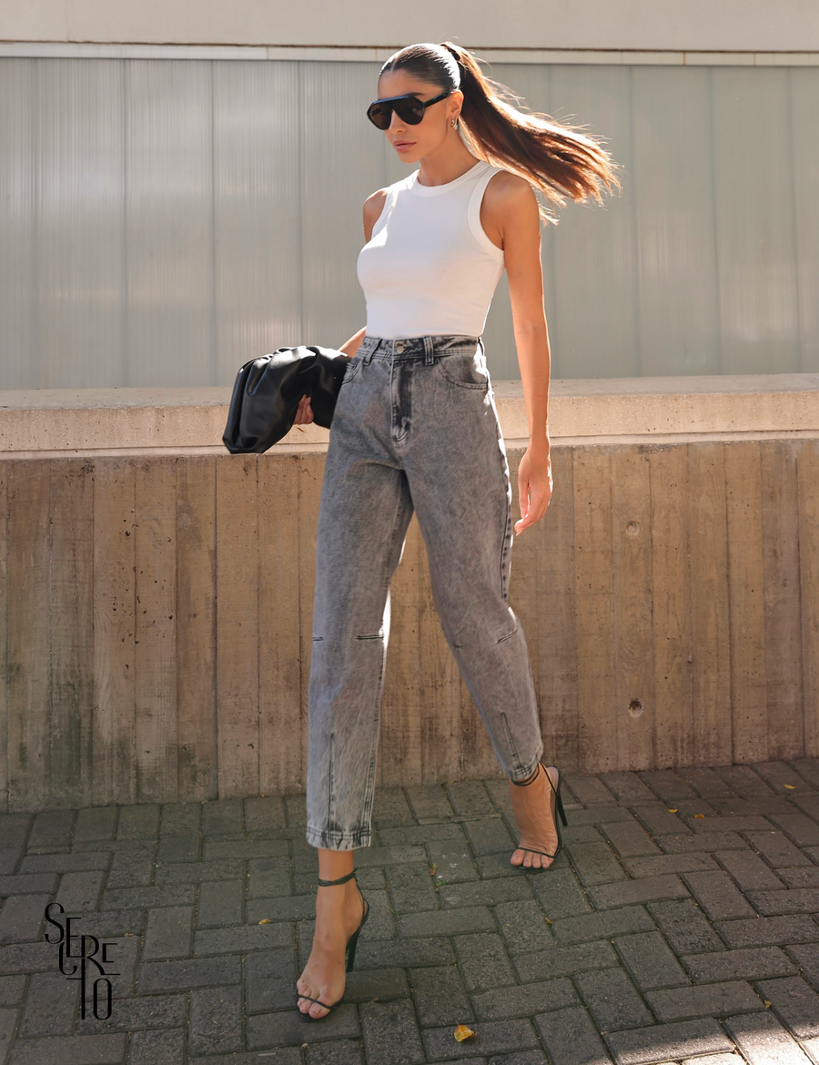 Calça Jeans Estonado Clara Cinza