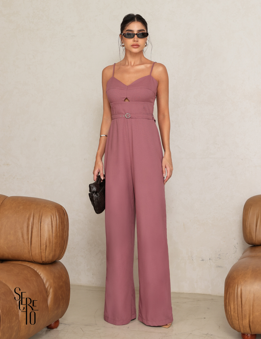 Macacão Longo Com Cinto Lia Rosa Seco