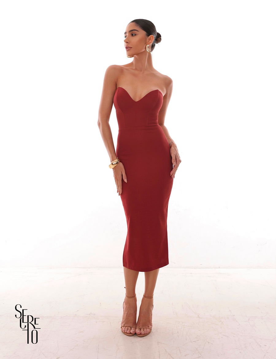 Vestido Midi TQC Clarissa Terracota