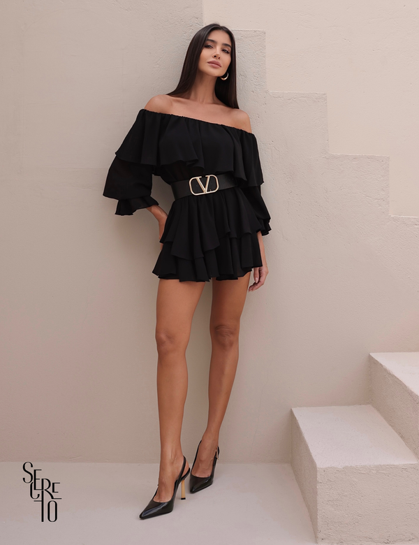 Conjunto Blusa e Short Saia Babado Preto