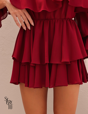 Conjunto Blusa e Short Saia Babado Marsala