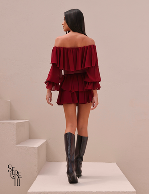 Conjunto Blusa e Short Saia Babado Marsala