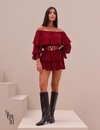 Conjunto Blusa e Short Saia Babado Marsala