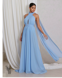 Vestido Longo com Calda Aida Azul Serenity