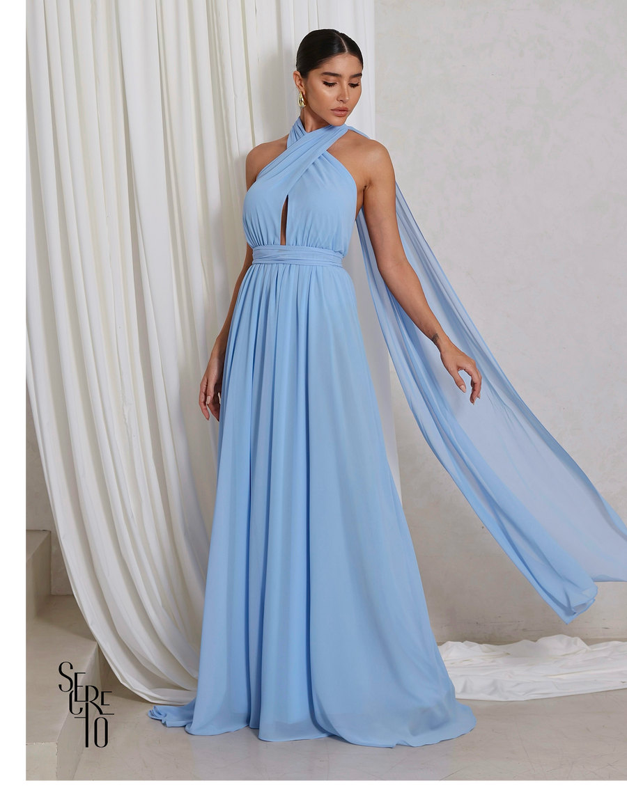 Vestido Longo com Calda Aida Azul Serenity