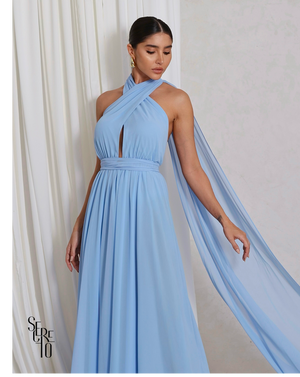 Vestido Longo com Calda Aida Azul Serenity