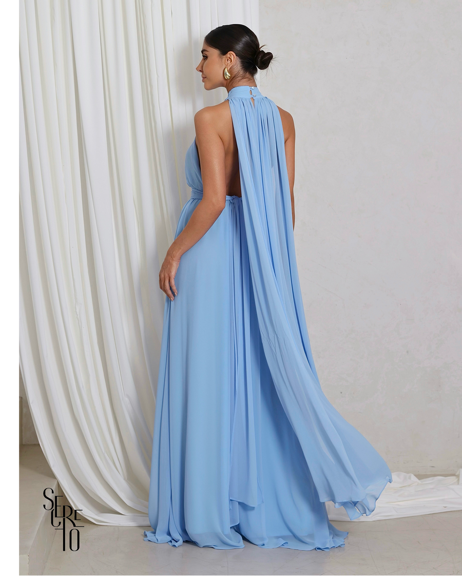 Vestido Longo com Calda Aida Azul Serenity
