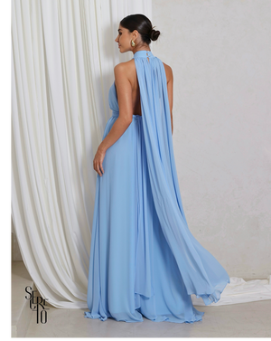 Vestido Longo com Calda Aida Azul Serenity