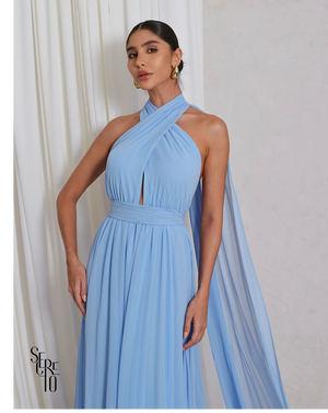 Vestido Longo com Calda Aida Azul Serenity