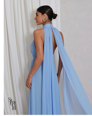 Vestido Longo com Calda Aida Azul Serenity