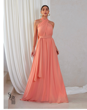 Vestido Longo com Calda Aida Salmão