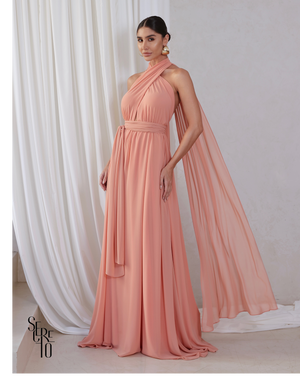 Vestido Longo com Calda Aida Salmão