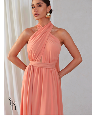 Vestido Longo com Calda Aida Salmão