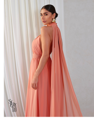 Vestido Longo com Calda Aida Salmão