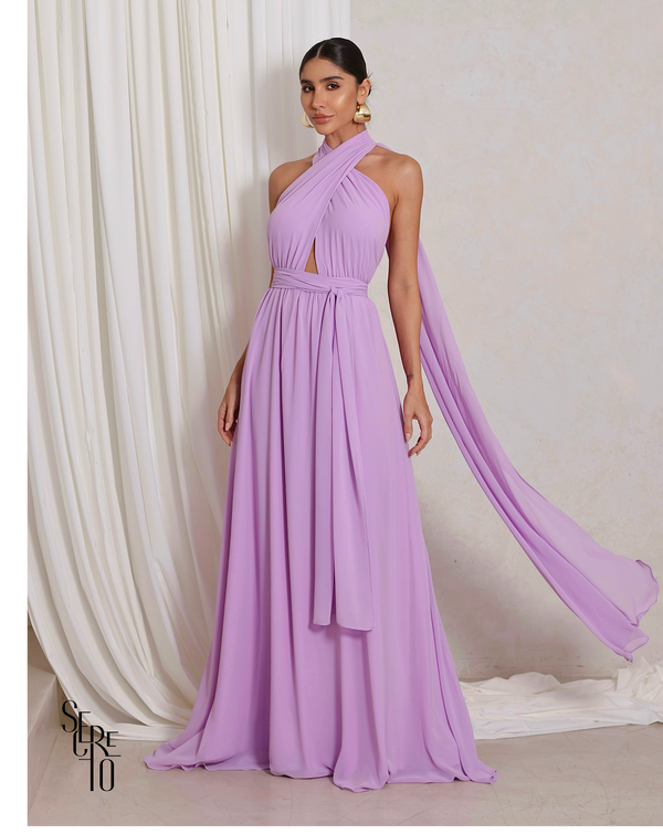 Vestido Longo com Calda Aida Lilás