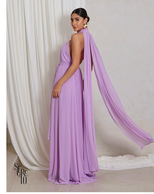 Vestido Longo com Calda Aida Lilás