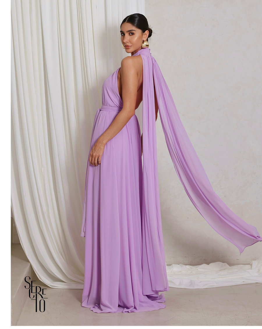 Vestido Longo com Calda Aida Lilás