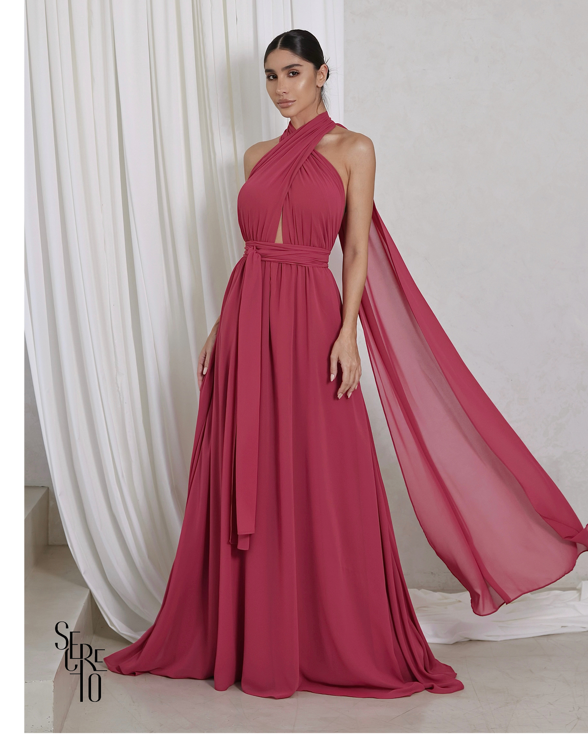 Vestido Longo com Calda Aida Goiaba