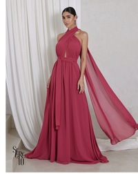 Vestido Longo com Calda Aida Goiaba