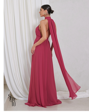 Vestido Longo com Calda Aida Goiaba