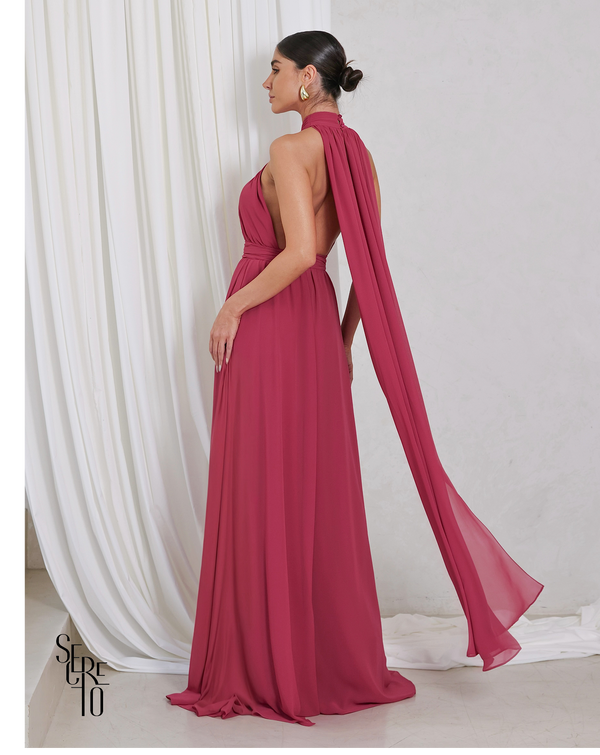 Vestido Longo com Calda Aida Goiaba