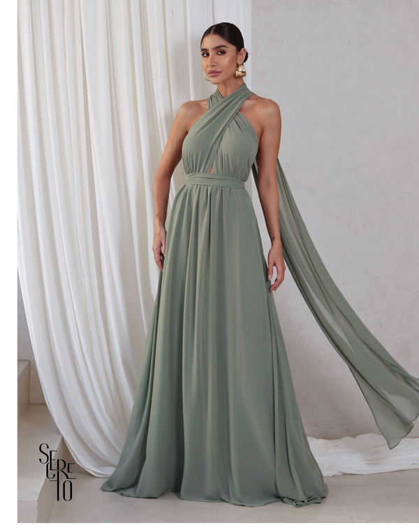 Vestido Longo com Calda Aida Pistache
