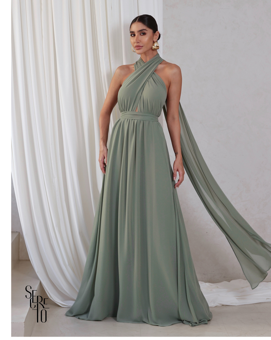 Vestido Longo com Calda Aida Pistache