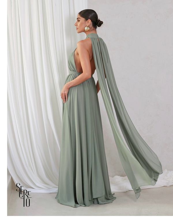 Vestido Longo com Calda Aida Pistache