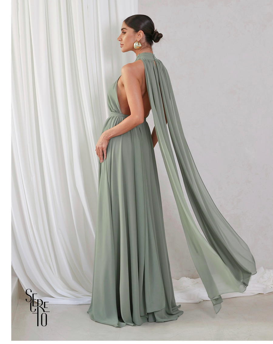 Vestido Longo com Calda Aida Pistache