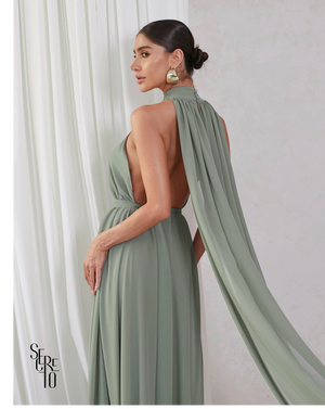 Vestido Longo com Calda Aida Pistache