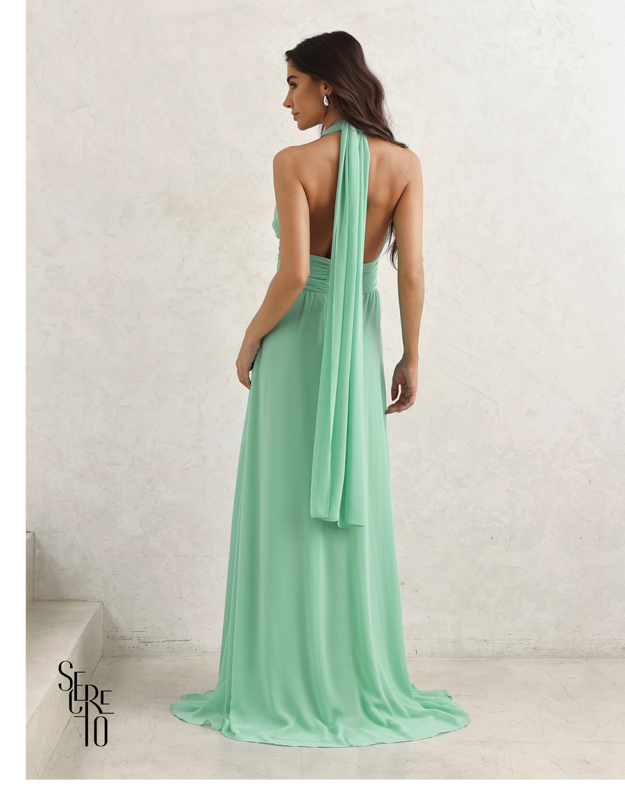 Vestido Longo Com Fivela Thais Verde Menta