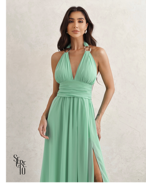 Vestido Longo Com Fivela Thais Verde Menta