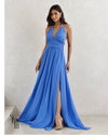 Vestido Longo Com Fivela Thais Azul Ocean