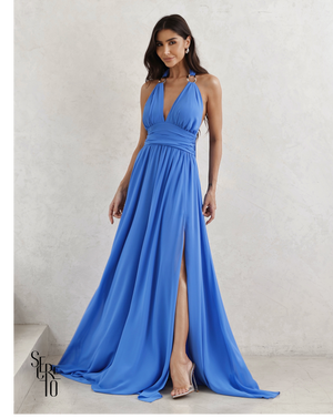 Vestido Longo Com Fivela Thais Azul Ocean