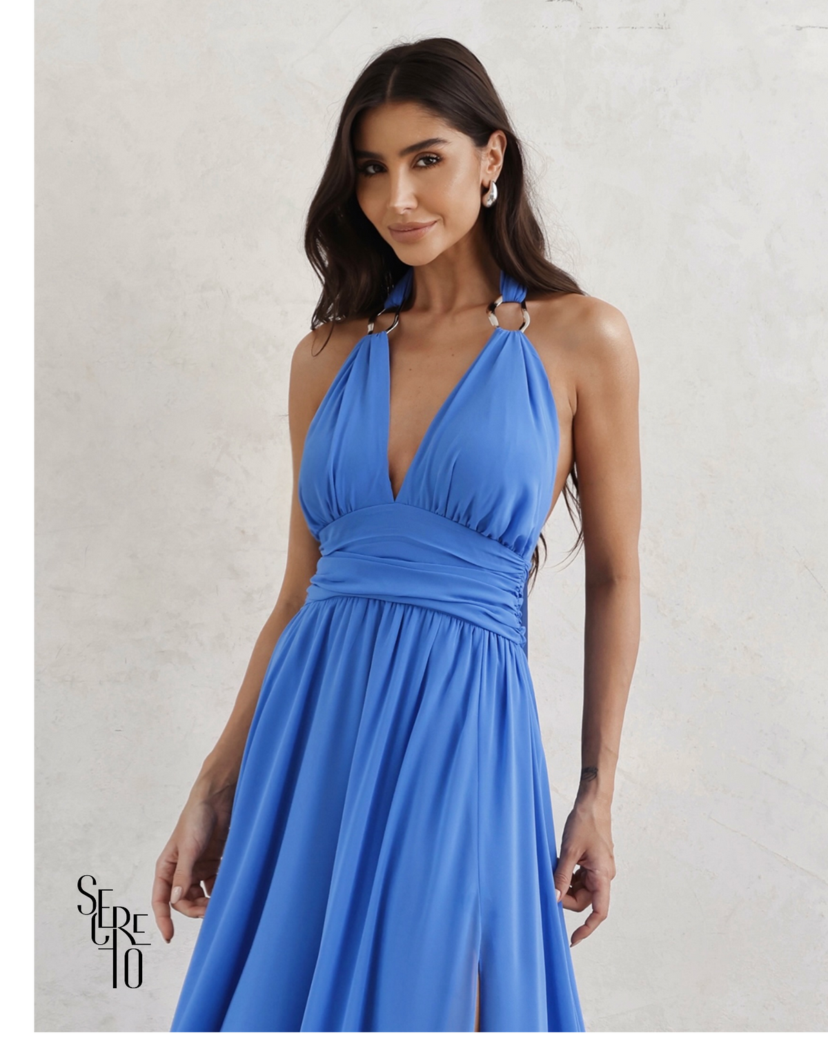 Vestido Longo Com Fivela Thais Azul Ocean