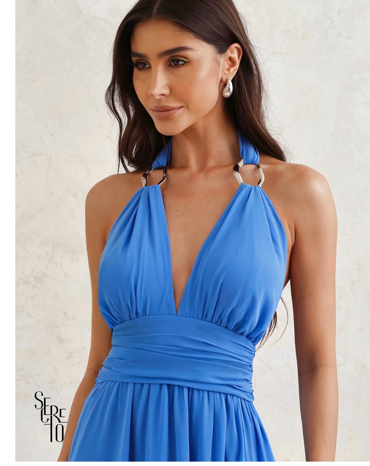 Vestido Longo Com Fivela Thais Azul Ocean