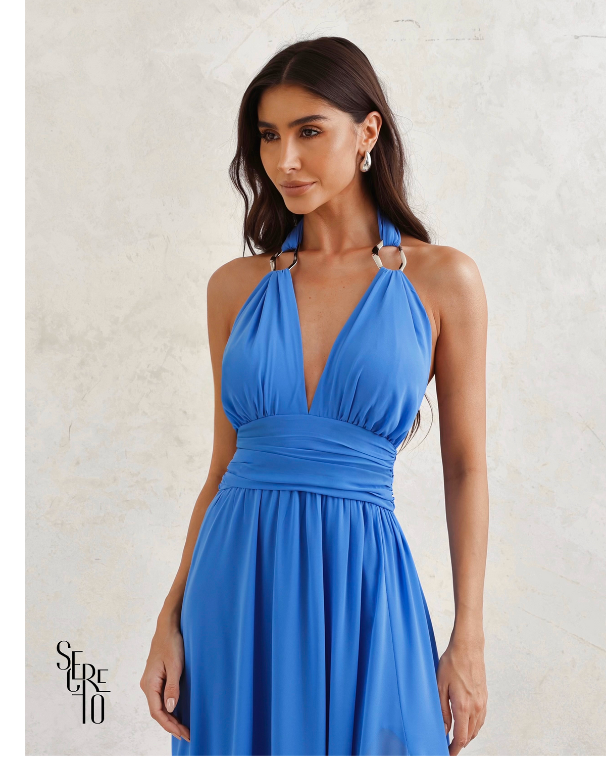 Vestido Longo Com Fivela Thais Azul Ocean