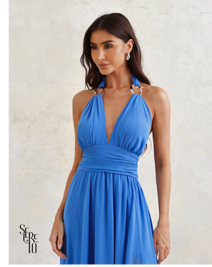 Vestido Longo Com Fivela Thais Azul Ocean