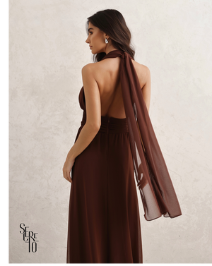 Vestido Longo Com Fivela Thais Marrom